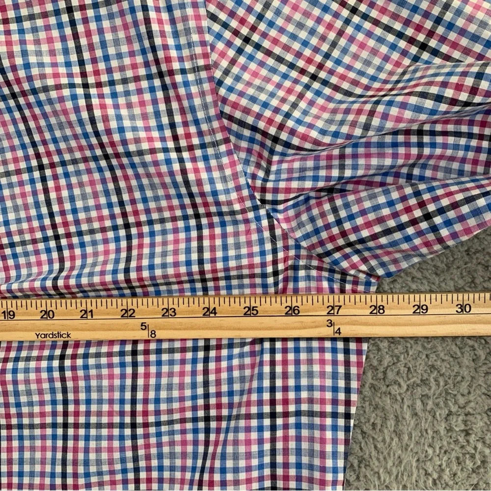Van Heusen Shirt Men's XXL Classic Fit Long Sleeve Flip Cuff Button Up Pink Blue